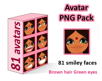 Preview of ♡ PNG Pack 81 avatars. Girl Faces. BROWN HAIR, GREEN GRAY EYES