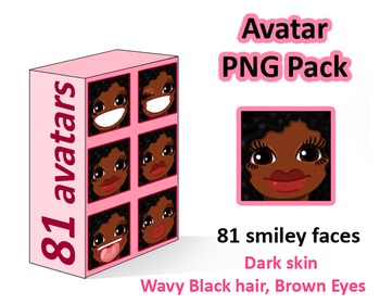 Preview of ♡ PNG Pack 81 avatars. Girl Faces. Dark skin, wavy black hair, Brown eyes