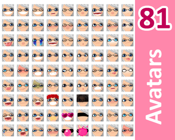 Preview of ♡ PNG Pack 81 avatars. Girl Faces. Grey Hair, Blue eyes  + GLASSES