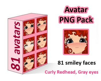 Preview of ♡ PNG Pack 81 avatars. Girl Faces. RED CURLY HAIR, GRAY EYES
