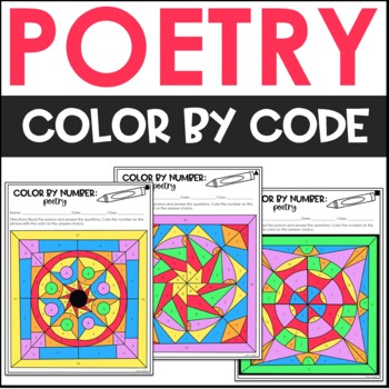 Preview of POETRY Color by Number Color by Code Mystery Picture Worksheets