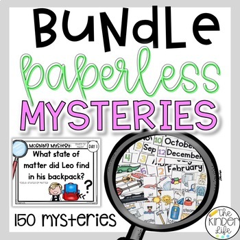 Preview of PAPERLESS Kindergarten Math Reading Problem Solving Mysteries BUNDLE | Inference
