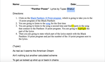 Preview of “Panther Power”  Analyzing lyrics by Tupac Shakur 