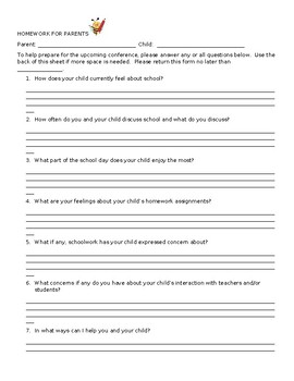 Preview of "Parent Homework" feedback questionnaire