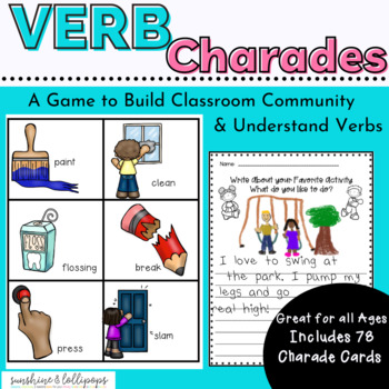 Preview of  Action Verbs Charades Vocabulary Building Game | Brain Breaks | parts of Speech