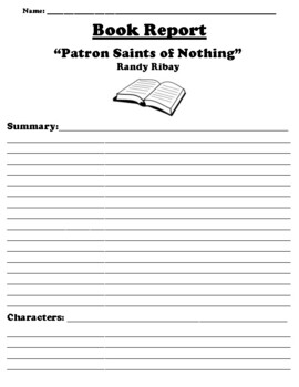 Preview of “Patron Saints of Nothing”  Randy Ribay BOOK REPORT WORKSHEET