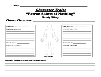 Preview of “Patron Saints of Nothing” Randy Ribay CHARACTER TRAITS WORKSHEET