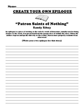 Preview of “Patron Saints of Nothing” Randy Ribay EPILOGUE WRITING WORKSHEET