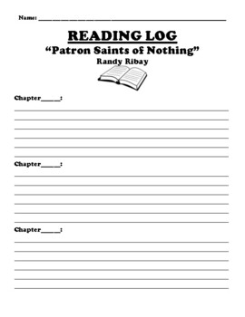 Preview of “Patron Saints of Nothing” Randy Ribay READING LOG WORKSHEET
