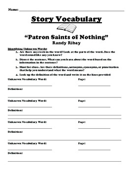 Preview of “Patron Saints of Nothing” Vocabulary Worksheet