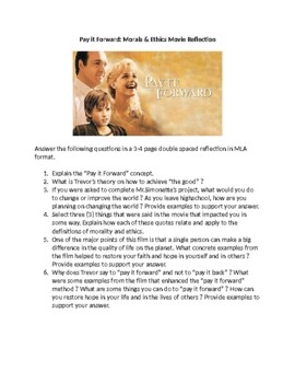 Preview of "Pay it Forward" Ethical Movie Reflection Assignment