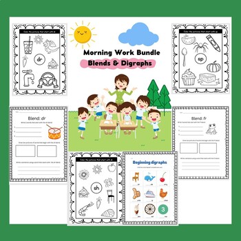 Preview of **Phonics Fun Morning Work Bundle** FUNDdations Blends, Digraphs- Centers**