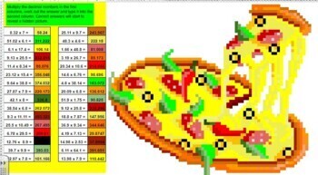 Pizza Decimal Multiplication Pixel Art Mystery Reveal by Juliane Hodkinson