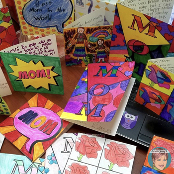 Preview of Ready-to-Color "Pop Art" Mother's Day Cards | Great Mother's Day Craft Activity!