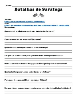 Preview of (Portuguese) Battles of Saratoga "Watch, Read & Answer" Online Assignment (PDF)