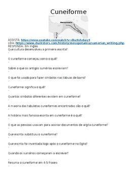 Preview of (Portuguese) Cuneiform "Watch, Read & Answer" Online Assignment (Word)