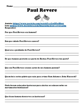 Preview of (Portuguese) Paul Revere "Watch, Read & Answer" Assignment