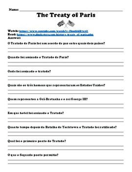 Preview of (Portuguese) Treaty of Paris "Watch, Read & Answer" Assignment