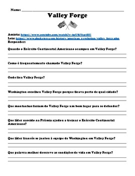 Preview of (Portuguese) Valley Forge "Watch, Read & Answer" Assignment