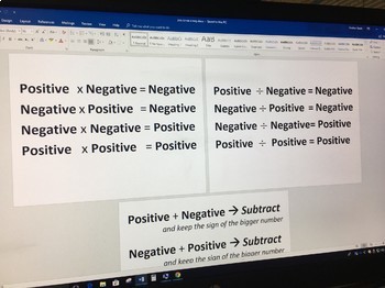 Preview of Positives & Negatives Printables (for multiplication and division & + and - )