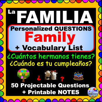 Preview of LA FAMILIA Spanish Family PROJECTABLE Questions Powerpoint and Printable Notes