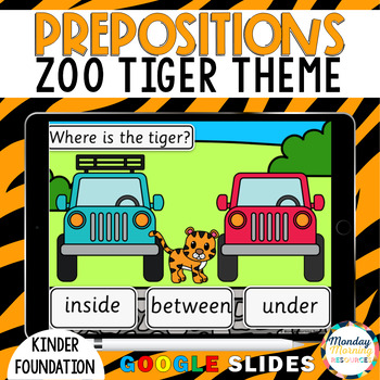 Preview of  Prepositions Zoo Tiger - Positional Vocabulary Google Slides for Kindergarten