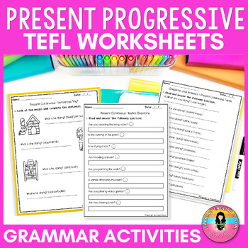 Preview of Present Progressive Action Verbs Worksheets for 3rd to 5th