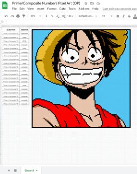 Preview of "Prime or Composite?" Numbers Anime Pixel Art (One Piece)