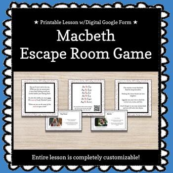 Preview of ★ Printable ★ Macbeth Customizable Escape Room / Breakout Game