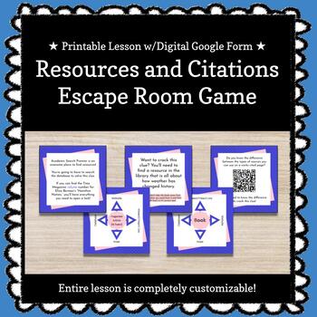 Preview of ★ Printable ★ Resources &  Citations Customizable Escape Room / Breakout Game