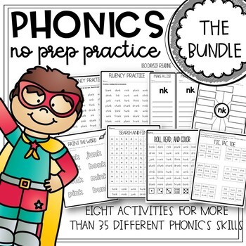Preview of End of Year PHONICS Worksheets - Word Search - Tic Tac Toe - Roll and Read FUN