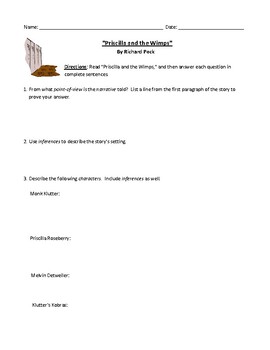 Preview of "Priscilla and the Wimps" Worksheet, Test, or Homework with Detailed Answer Key