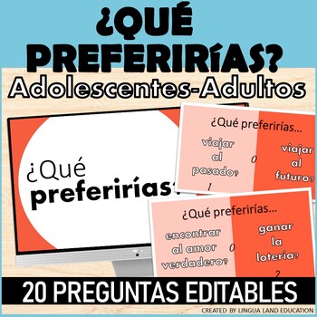 Preview of ¿QUÉ PREFERIRÍAS ?  Editable Speaking Icebreaker ESPAÑOL Teens  Adults