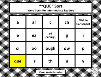 Preview of "QUE" Sort - Word Sorts for Intermediate Readers