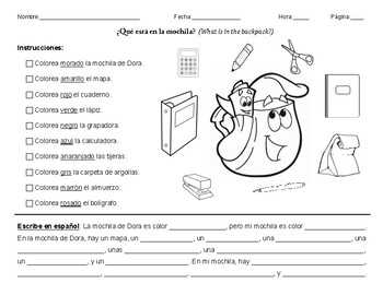 Preview of ¿Qué está en la mochila? Spanish Interactive Notebook Activity