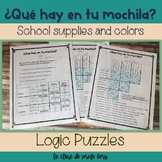 School Supplies and Colors Qué hay en tu mochila Logic Puzzles