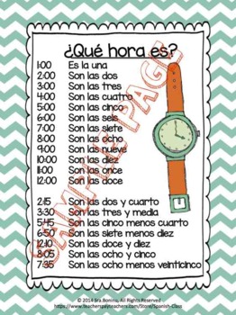 ¿Qué hora es? Spanish Time worksheets & flashcards by Spanish Class