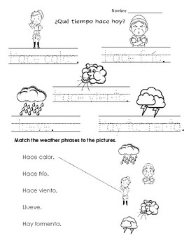 que tiempo hace hoy weather intro practice worksheet pre k kindergarten