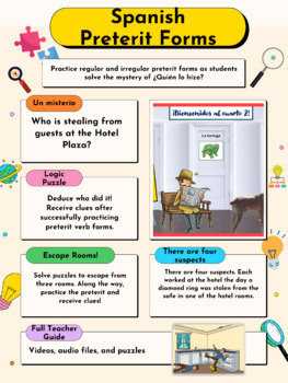 Preview of ¿Quién lo hizo? Logic Puzzle and Escape Room to Practice Preterit Forms