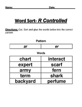 Preview of R-Controlled ar vs er, Word Work Activities
