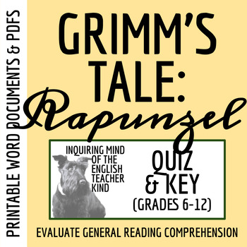 Preview of "Rapunzel" by the Brothers Grimm Quiz and Answer Key (Printable)