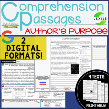 Preview of  Reading Comprehension Passages - Author's Purpose - 2 DIGITAL & PRINT VERSIONS