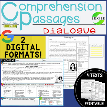 Preview of  Reading Comprehension Passages - DIALOGUE - 2 DIGITAL & PRINTABLE VERSIONS
