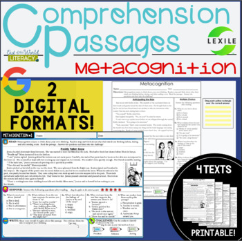 Preview of  Reading Comprehension Passages - METACOGNITION - 2 DIGITAL & PRINTABLE VERSIONS