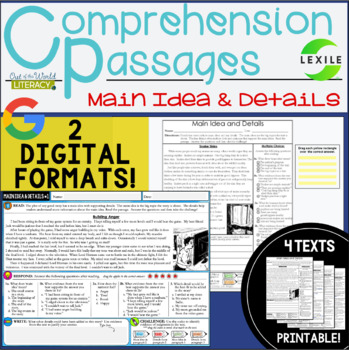 Preview of  Reading Comprehension Passages - Main Idea & Details -2 DIGITAL & 2 PRINTABLE