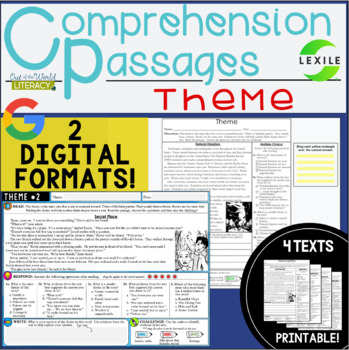 Preview of  Reading Comprehension Passages - THEME - 2 DIGITAL & PRINTABLE VERSIONS