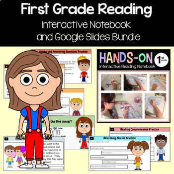 Preview of Reading Interactive Notebook 1st Grade Bundle PDF + Google Slides | 30% off