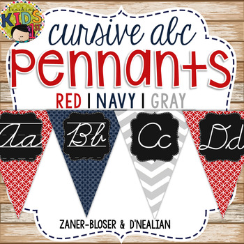 Preview of {Red, Navy, Gray} Cursive Alphabet Pennant Banner