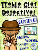 Treble Clef Note Naming Practice BUNDLE - Detective Music Activity