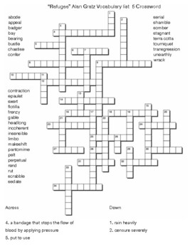 Refugee” Alan Gratz Vocabulary Crossword list 2 Crossword